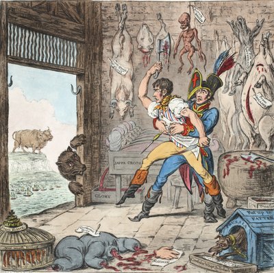 Boney e Talley, Il giorno del conto dei macellai corsi - Nessun giorno di paga!, pub. 1803 da James Gillray