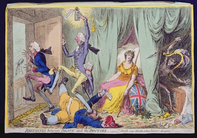 Britannia tra la morte e i dottori, pubblicato da Hannah Humphrey nel 1804 da James Gillray