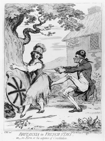 Britannia in corsetti francesi, o Riforma a spese della Costituzione, pubblicato da Hannah Humphrey nel 1793 da James Gillray