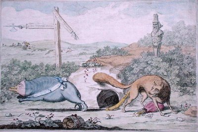 Cambiare posti, o Fox che fa uscire il tasso dal suo nido da James Gillray