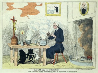Cincinnato in pensione, pub. 1782 (incisione colorata a mano) da James Gillray