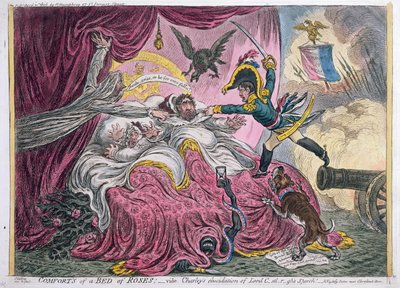 Comforts of a Bed of Roses, pubblicato da Hannah Humphrey nel 1806 da James Gillray