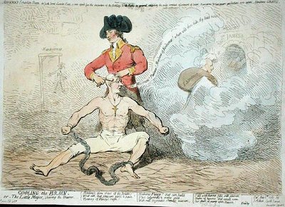 Raffreddare il cervello, o Il piccolo sindaco che rade il barbiere da James Gillray