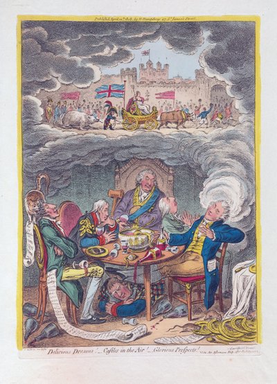 Sogni deliziosi: castelli in aria! - Prospettive gloriose!, pub. 1808 da James Gillray