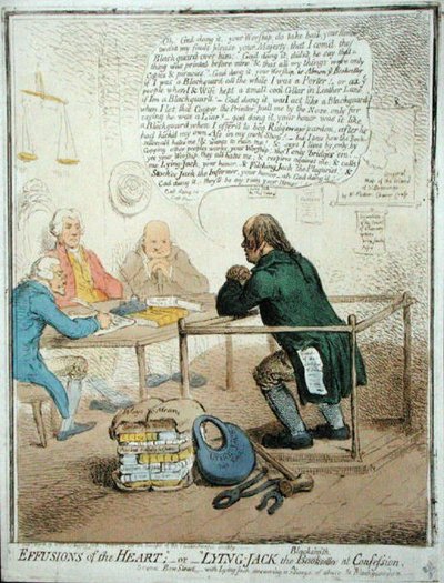 Effusioni del cuore, o Jack il fabbro bugiardo in confessione, pubblicato da Hannah Humphrey nel 1795 per la Società Filantropica da James Gillray
