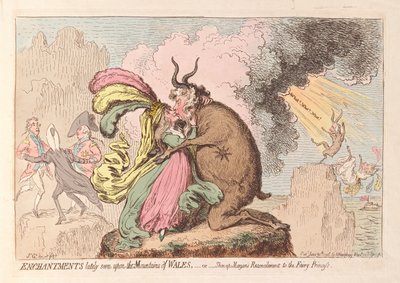 Incantesimi visti di recente sulle montagne del Galles o la riconciliazione di Shon-ap Morgan con la principessa delle fate, pub. 1796 da James Gillray