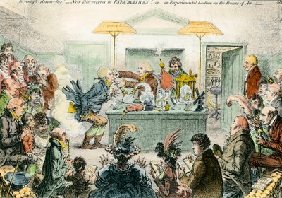 Satira inglese sulla scienza: nuove scoperte in materiali pneumatici da James Gillray