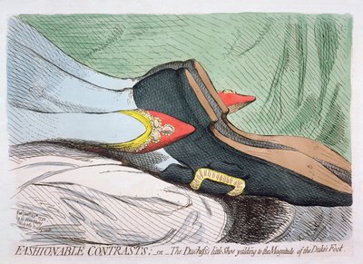 Contrasti alla moda, o la piccola scarpa della Duchessa che cede alla grandezza del piede del Duca, pubblicato da Hannah Humphrey nel 1792 da James Gillray