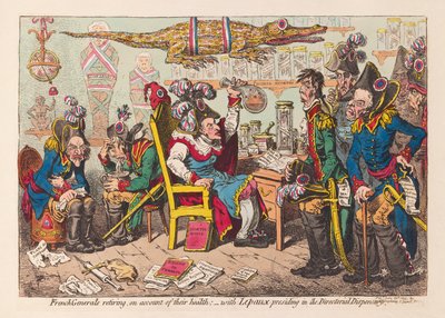 Generali francesi che si ritirano per motivi di salute: - con Lepaux che presiede al dispensario direttoriale, pub. 1799 da James Gillray