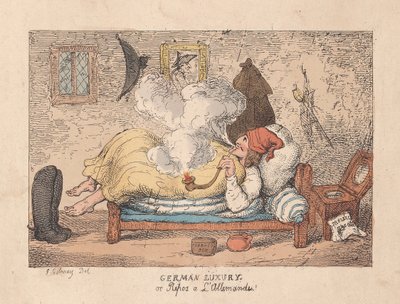 Lusso tedesco o riposo alla tedesca, pub. 1800 (incisione colorata a mano) da James Gillray