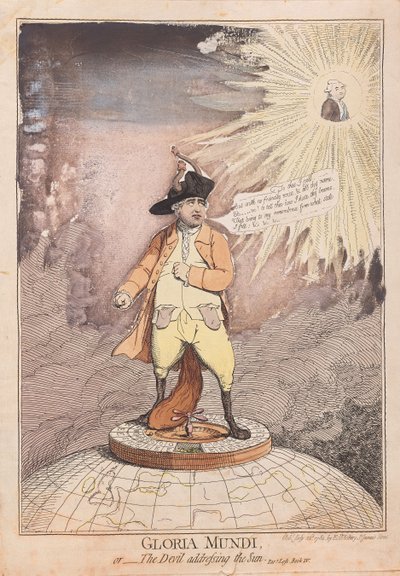 Gloria Mundi, o il diavolo che si rivolge al sole, pub. 1782 (incisione colorata a mano) da James Gillray