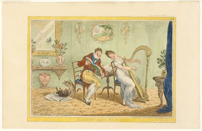 Armonia prima del matrimonio (recto); Pulizia del cancello a cinque barre (verso) da James Gillray