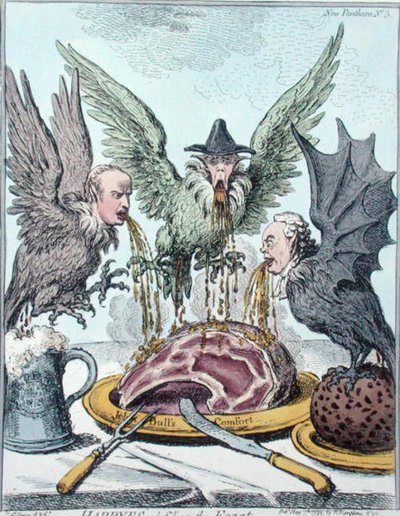 Arpie che distruggono il banchetto, pubblicato da Hannah Humphrey nel 1799 da James Gillray