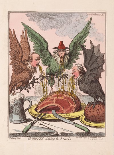Arpie che contaminano il banchetto, pub. 1799 da James Gillray