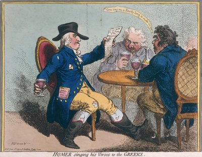 Omero che canta i suoi versi ai Greci, pubblicato da Hannah Humphrey nel 1797 da James Gillray