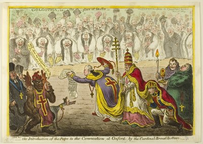 Introduzione del Papa alla Convocazione di Oxford, da parte del Cardinale Broad-Bottom da James Gillray