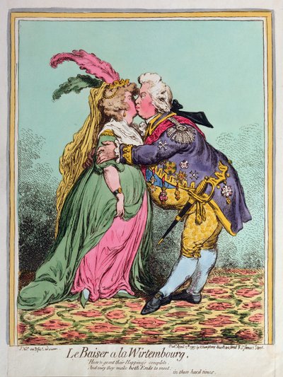 Le Baiser à la Wirtembourg, pubblicato da Hannah Humphrey nel 1797 da James Gillray