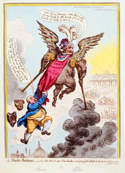Le Diable-Boiteux, o Il diavolo su due bastoni che trasporta John Bull nella terra promessa, pubblicato da Hannah Humphrey nel 1806 da James Gillray