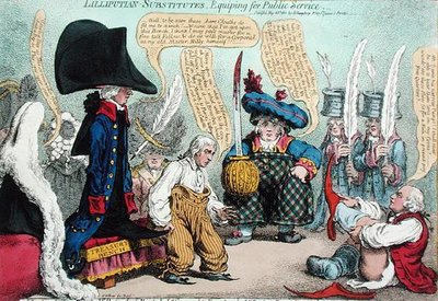 Lilliputian-Substitutes, Equipaggiamento per il servizio pubblico, pubblicato da Hannah Humphrey nel 1801 da James Gillray