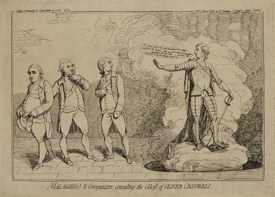 Malagrida e Cospiratori, Consultando il Fantasma di Oliver Cromwell, pubblicato il 10 giugno 1782 da James Gillray