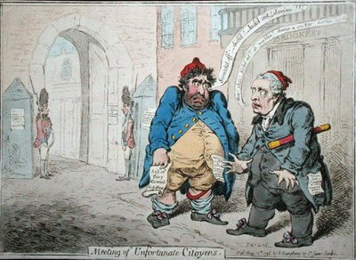 Incontro di cittadini sfortunati, pubblicato da Hannah Humphrey nel 1798 da James Gillray