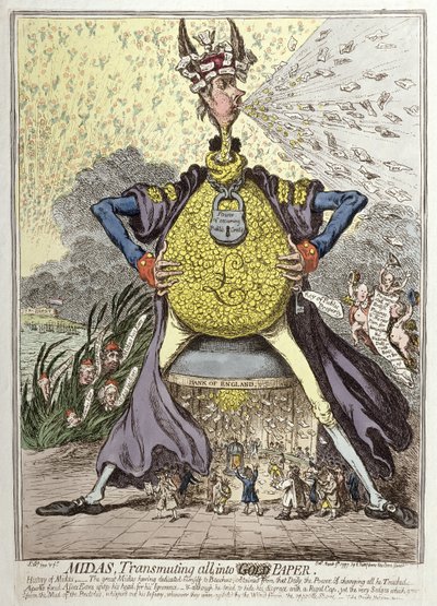 Mida trasforma tutto in oro, pubblicato da Hannah Humphrey nel 1797 da James Gillray