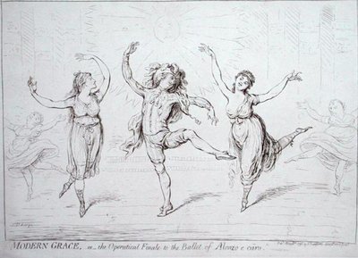 Grazia moderna, o il finale operistico del balletto di Alonzo e caro, pubblicato da Hannah Humphrey nel 1796 da James Gillray