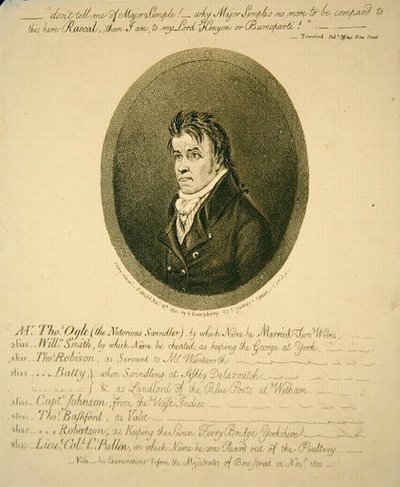Mr. Thomas Ogle, il famigerato truffatore, pubblicato da Hannah Humphrey da James Gillray