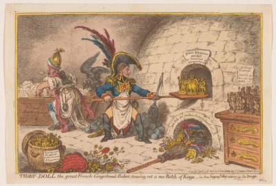 Napoleone cuoce una nuova porzione di re, 1806 (Tiddy-Doll, the great French-Gingerbread-Baker; drawing out a new Batch of Kings) da James Gillray