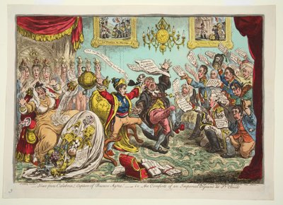 Notizie dalla Calabria! Cattura di Buenos Ayres! - cioè - i conforti di un imperiale déjeuner a St Clouds, pub. 1806 da James Gillray