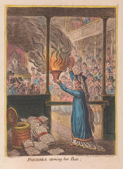 Pandora apre la sua scatola, pub. 1809 da James Gillray