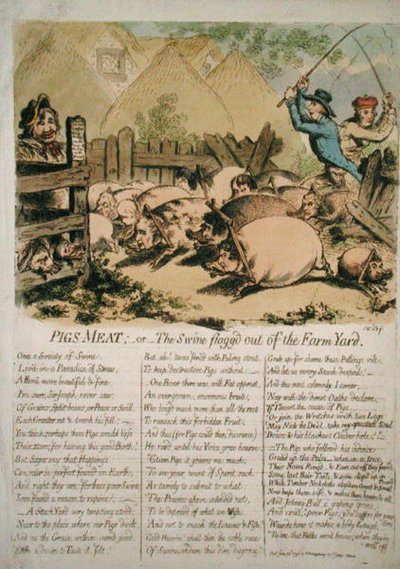 Carne di Maiale, o Il Maiale Frustato fuori dal Cortile da James Gillray