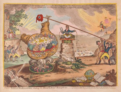 Matematici politici scuotono gli emisferi dal fondo di legno, pub. 1807 da James Gillray