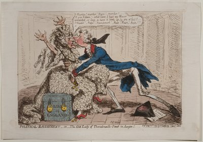 Ravishment Politico, o La Vecchia Signora di Threadneedle Street in pericolo!, pubblicato da Hannah Humphrey, 1797 da James Gillray