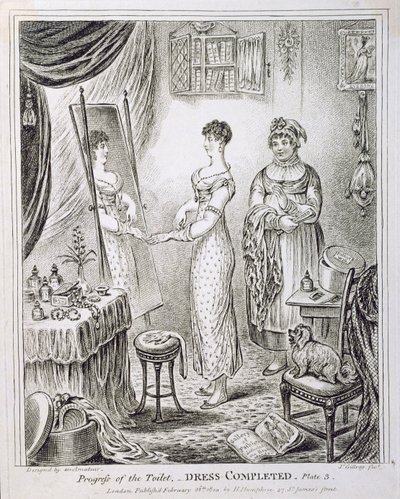 Progressi della toilette, o vestito completato, pubblicato da Hannah Humphrey nel 1810 da James Gillray