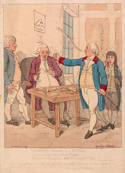 Sansone sconfitto da un filisteo, pub. 1782 (incisione colorata a mano) da James Gillray