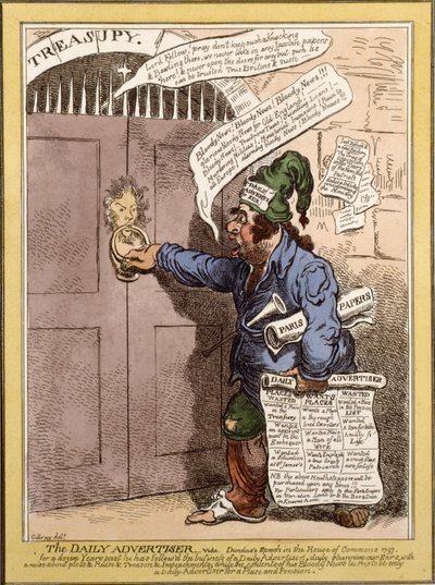 Cartone satirico nel Daily Advertiser riguardante il discorso di Dundas alla Camera dei Comuni, 1797 da James Gillray