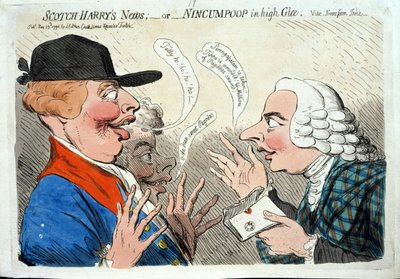 Le notizie di Scotch Harry, o Nincumpoop in grande allegria, pubblicato da J. Aitken nel 1792 (incisione colorata a mano) da James Gillray