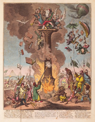 Assedio della Colonna di Pompeo, Scienza alla gogna, pub. 1799 da James Gillray