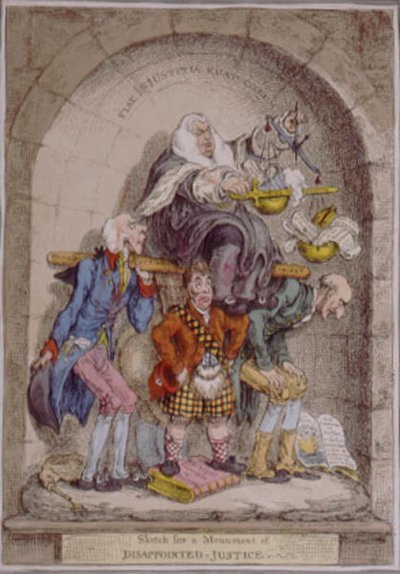 Schizzo per un monumento della giustizia delusa, pubblicato da Hannah Humphrey nel 1806 da James Gillray