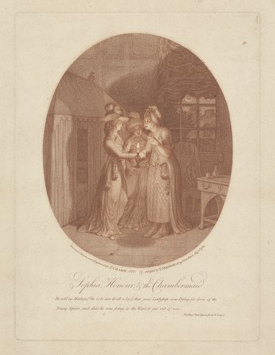 Sophia, Honour e la cameriera, scena da Tom Jones di Henry Fielding (1707-54) da James Gillray