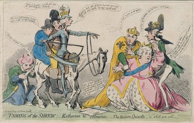 La bisbetica domata: Katherine e Petruchio, o Il moderno Don Chisciotte, pubblicato da S.W. Fores nel 1791 da James Gillray