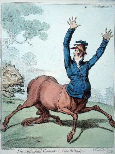 Il centauro spaventato e il leone britannico, pubblicato da Hannah Humphrey nel 1799 da James Gillray