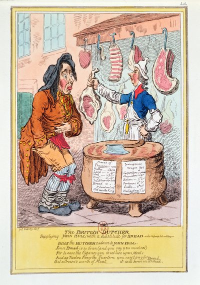 Il macellaio britannico che fornisce a John Bull un sostituto del pane, 1795 da James Gillray