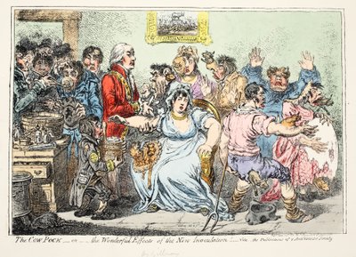 La vacca vaccina o meravigliosi effetti della nuova inoculazione! Vide le pubblicazioni della società anti-vaccino, pub da H. Humphreys da James Gillray