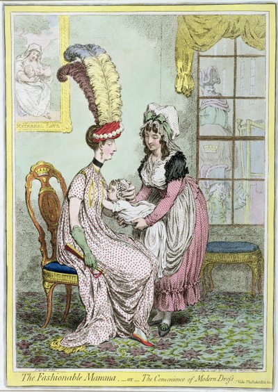 La mamma alla moda, o La convenienza del vestito moderno, pubblicato nel 1796 (incisione colorata) da James Gillray