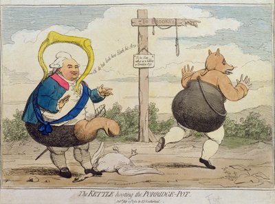 Il bollitore che fischia alla pentola di porridge, pubblicato da P.J. Leatherhead nel 1782 da James Gillray