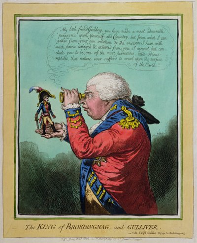 Il re di Brobdingnag e Gulliver, pubblicato da Hannah Humphrey nel 1803 (incisione colorata a mano) da James Gillray