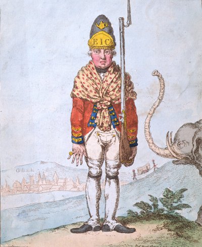 Il volontario di Leadenhall, vestito con il suo scialle, pubblicato da Hannah Humphrey nel 1797 da James Gillray