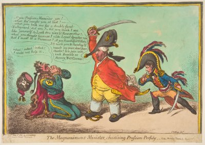 Il Magnanimo Ministro, che Castiga la Perfida Prussiana, pub. 1806 da James Gillray